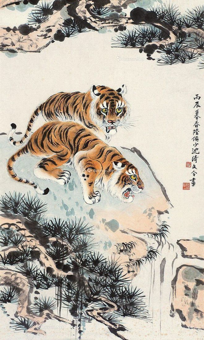 圖：陸儼少、沈綺文合畫《雙虎圖》