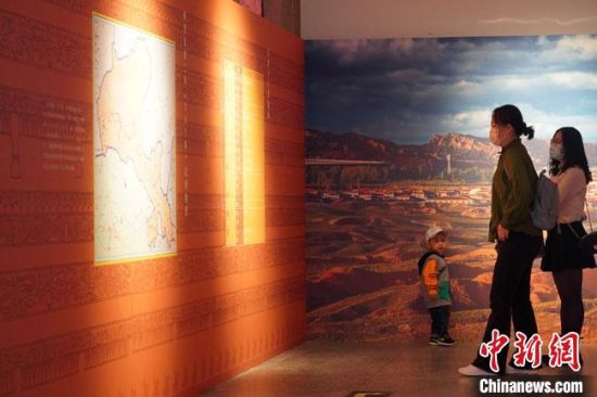 圖為參觀者參觀“大道攸歸：五涼文化展”展陳文物?！【琶赖┰?攝