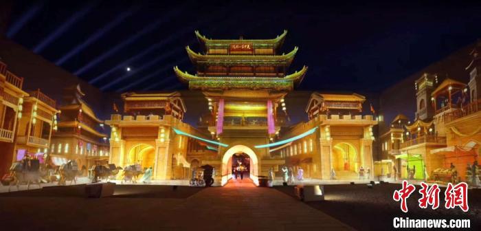 2024年7月15日，甘肅嘉峪關(guān)開啟“夜游”模式。圖為夜游燈光劇《天下嘉峪關(guān)》光影效果。(甘肅嘉峪關(guān)關(guān)城景區(qū)供圖)